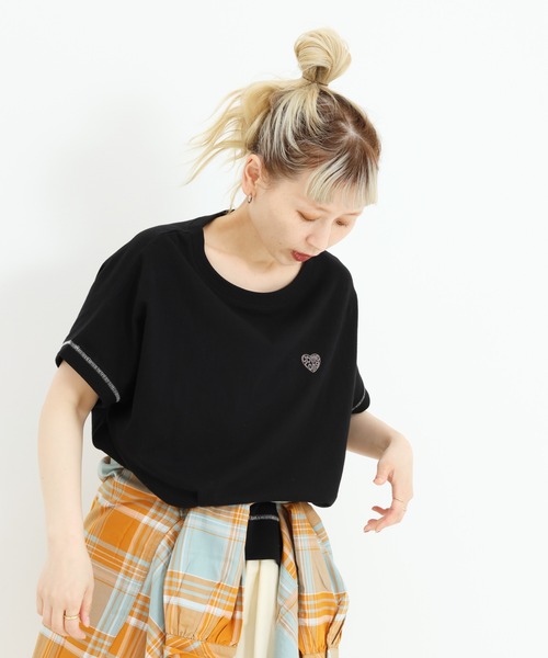 HEART MARKET（ハートマーケット）の「胸刺繍フレンチT（Tシャツ/カットソー・レディース・ブラック/ピンク/ナチュラル/ネイビー・FREE）」の16枚目の写真