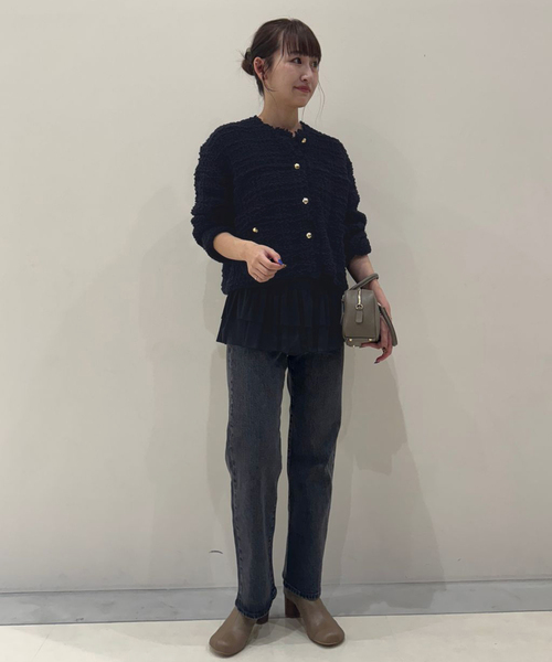 SLOBE IENA(スローブイエナ)の「《追加》ツイードニットジャケット(カーディガン/ボレロ・レディース・ホワイト/ネイビー・FREE)」の4枚目の写真