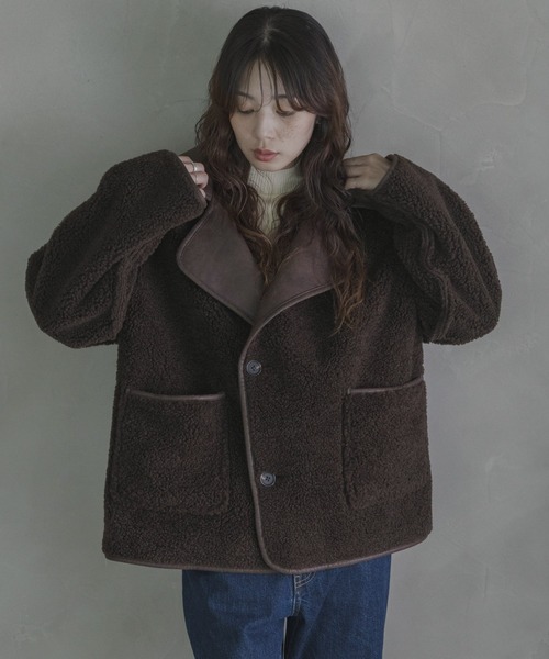 URBAN RESEARCH Sonny Label（アーバンリサーチサニーレーベル）の「リバーシブルフェイクムートンボアコート（ムートンコート・レディース・ブラック/ブラウン・FREE）」の8枚目の写真