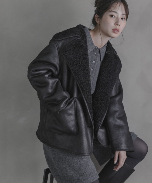 URBAN RESEARCH Sonny Label（アーバンリサーチサニーレーベル）の「リバーシブルフェイクムートンボアコート（ムートンコート・レディース・ブラック/ブラウン・FREE）」の9枚目の写真