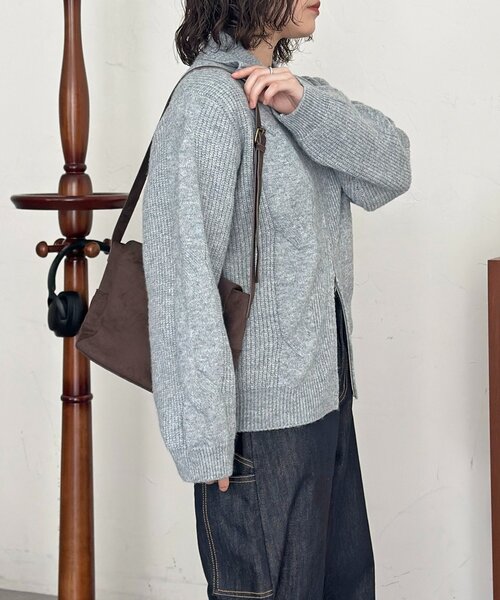 CPCM(シーピーシーエム)の「切替ニットジップカーデ(カーディガン/ボレロ・レディース・ブラック/グレー/サックスブルー・FREE)」の7枚目の写真