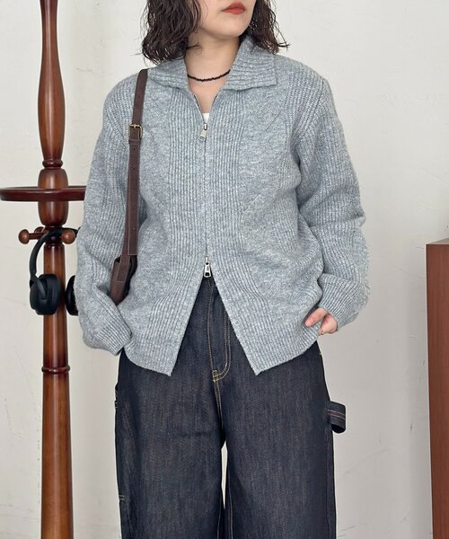 CPCM(シーピーシーエム)の「切替ニットジップカーデ(カーディガン/ボレロ・レディース・ブラック/グレー/サックスブルー・FREE)」の8枚目の写真