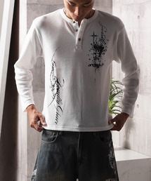レタリング ヘンリーネック サーマルロンT / Lettering Henley Neck Thermal Long Sleeve T-Shirt