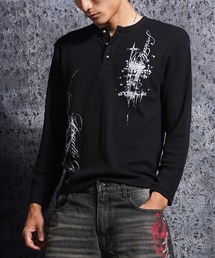 レタリング ヘンリーネック サーマルロンT / Lettering Henley Neck Thermal Long Sleeve T-Shirt