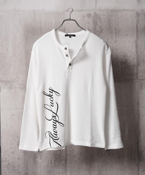 1111clothing（ワンフォークロージング）の「レタリング ヘンリーネック サーマルロンT / Lettering Henley Neck Thermal Long Sleeve T-Shirt（Tシャツ/カットソー・メンズ・ホワイト系1/ホワイト系2/ブラック系1/ブラック系2・S/M/L）」の15枚目の写真