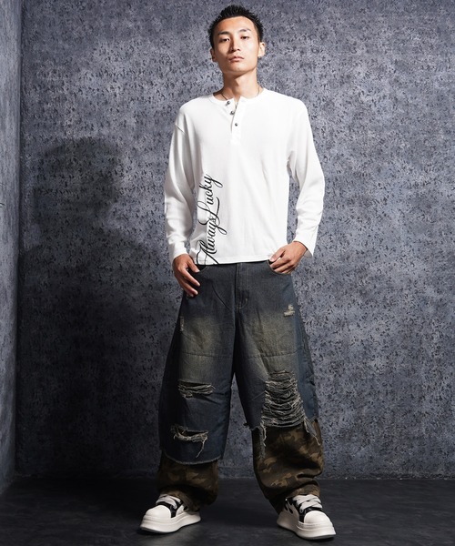 1111clothing（ワンフォークロージング）の「レタリング ヘンリーネック サーマルロンT / Lettering Henley Neck Thermal Long Sleeve T-Shirt（Tシャツ/カットソー・メンズ・ホワイト系1/ホワイト系2/ブラック系1/ブラック系2・S/M/L）」の21枚目の写真