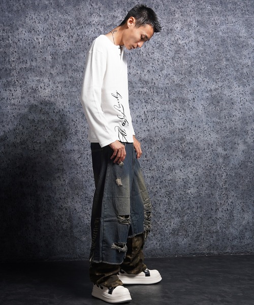 1111clothing（ワンフォークロージング）の「レタリング ヘンリーネック サーマルロンT / Lettering Henley Neck Thermal Long Sleeve T-Shirt（Tシャツ/カットソー・メンズ・ホワイト系1/ホワイト系2/ブラック系1/ブラック系2・S/M/L）」の22枚目の写真