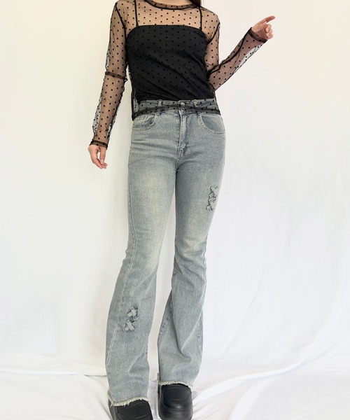 Alite cloth(アリーテクロス)の「フレアデニムパンツ(デニムパンツ・レディース・ブルー・L/M/S)」の1枚目の写真