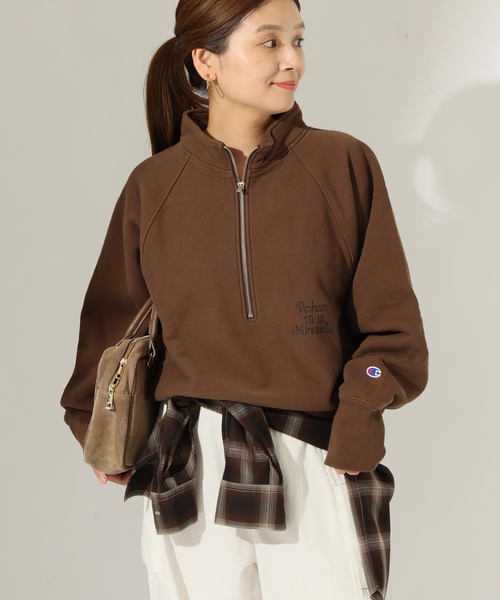 Champion(チャンピオン)の「別注【CHAMPION/チャンピオン】 for JS RW 11.5oz HALF ZIP SWEAT(スウェット・レディース・アイボリー/ブラウン/チャコールグレー/ブラック・LARGE)」の4枚目の写真