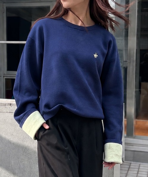 BEVERLY HILLS POLO CLUB(ビバリーヒルズポロクラブ)の「【BEVERLY HILLS POLO CLUB】ビバリーヒルズポロクラブ 配色ワイドスリーブニット(ニット/セーター・レディース・ネイビー/ブラック/レッド/アイボリー・FREE)」の1枚目の写真