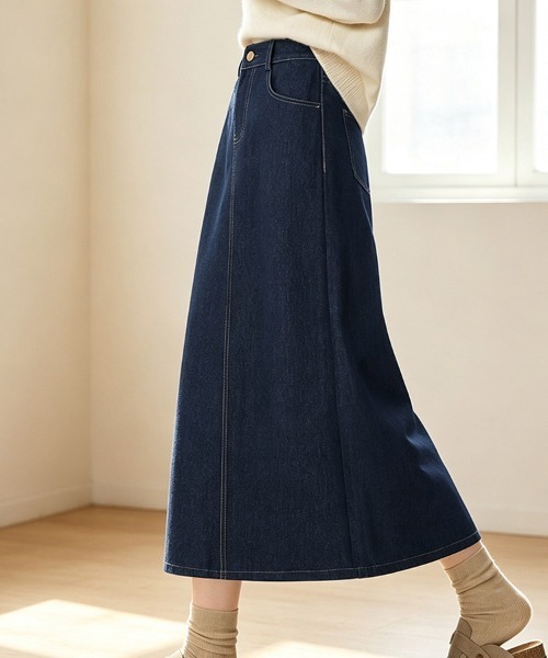 ONEP STAR(ワンピスター)の「ステッチワークデニムスカート(デニムスカート・レディース・ダークブルー/ブラック・LARGE/MEDIUM/X-LARGE)」の2枚目の写真
