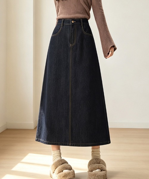 ONEP STAR(ワンピスター)の「ステッチワークデニムスカート(デニムスカート・レディース・ダークブルー/ブラック・LARGE/MEDIUM/X-LARGE)」の1枚目の写真