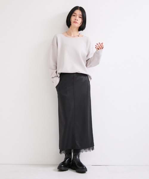 le cercle ADAM ET ROPE'(ルセルクルアダムエロペ)の「マシュマロコーティング裾レーススカート(スカート・レディース・ダークブラウン/ブラック・FREE)」の5枚目の写真