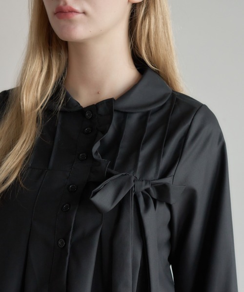 Birthday room(バースデイルーム)の「リボン付き丸襟BL/Round-collar blouse with a ribbon(シャツ/ブラウス・レディース・ホワイト/ブラック・FREE)」の10枚目の写真