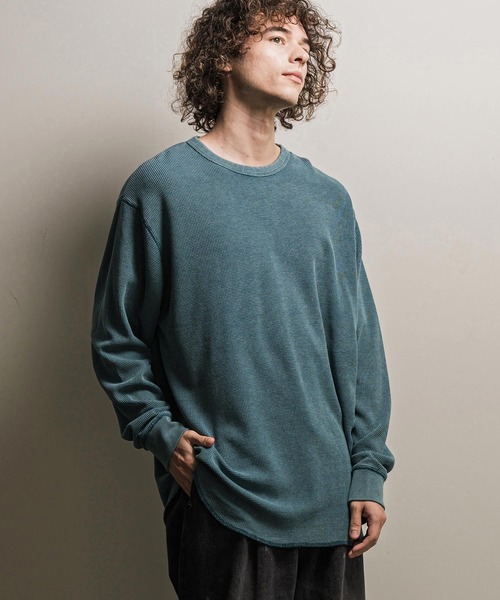 CAMBIO(カンビオ)の「mlt5897-フェード加工ワッフルCNロンT(Tシャツ/カットソー・メンズ・グレー/ブルー/ブラック・XL/L/M)」の3枚目の写真