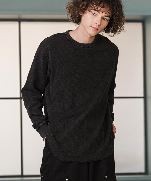 CAMBIO(カンビオ)の「mlt5897-フェード加工ワッフルCNロンT(Tシャツ/カットソー・メンズ・グレー/ブルー/ブラック・XL/L/M)」の2枚目の写真