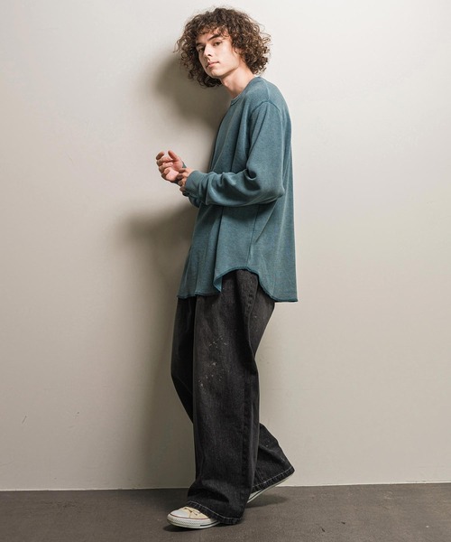 CAMBIO(カンビオ)の「mlt5897-フェード加工ワッフルCNロンT(Tシャツ/カットソー・メンズ・グレー/ブルー/ブラック・XL/L/M)」の4枚目の写真
