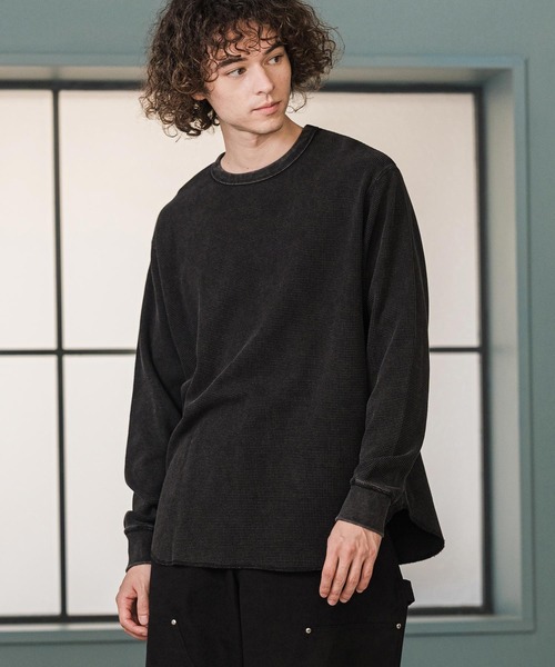 CAMBIO(カンビオ)の「mlt5897-フェード加工ワッフルCNロンT(Tシャツ/カットソー・メンズ・グレー/ブルー/ブラック・XL/L/M)」の5枚目の写真