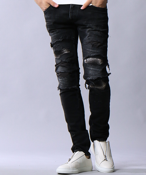 5351 Pour Les Hommes ゴーサンゴーイチプールオム の ハードリメイクグランジブラックスキニーデニム デニムパンツ Wear 5351 Pour Les Hommes ゴーサンゴーイチプールオム の ハードリメイクグランジブラックスキニーデニム デニムパンツ Wear