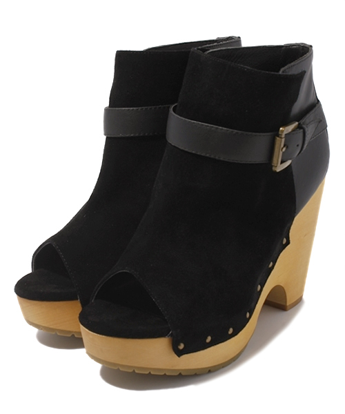 And A（アンドエー）の「ウッディーオープンブーツ（ブーツ・レディース・ブラック/ベージュ・23.5cm/24.5cm）」の2枚目の写真