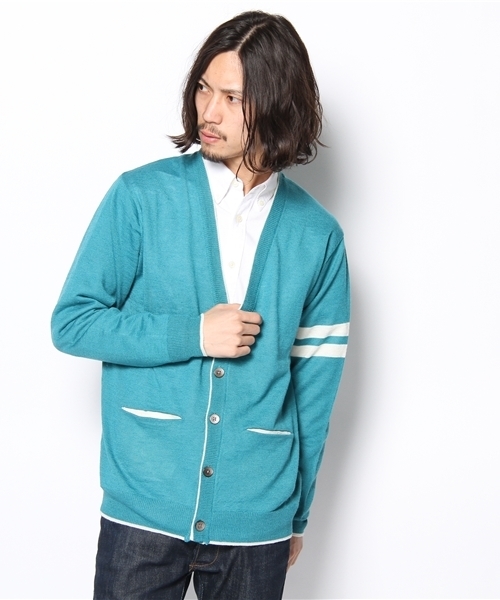 UNION STATION（ユニオンステーション）の「ライン入りカーディガン（カーディガン/ボレロ・メンズ・エメラルド/ブルー/ネイビー/イエロー/ピンク/オレンジ・MEDIUM/LARGE/LL）」の2枚目の写真