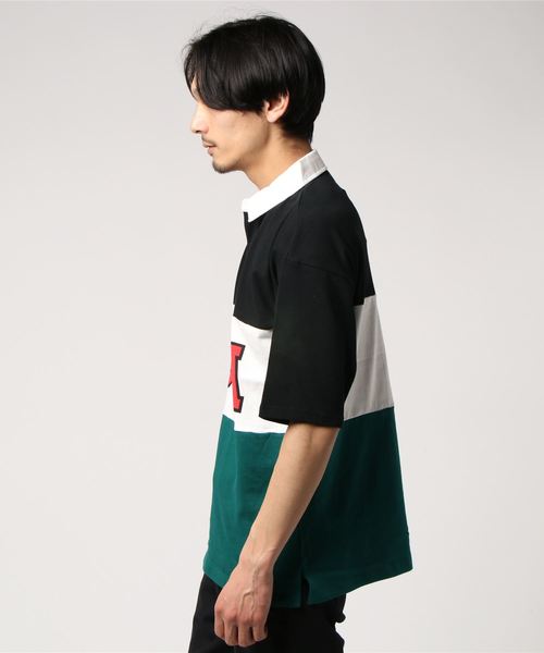 STYLEBLOCK（スタイルブロック）の「切替ロゴプリントビッグシルエット半袖ラガーシャツ（ポロシャツ・メンズ・オフホワイト/グリーン/ブラック/レッド・M/L）」の5枚目の写真