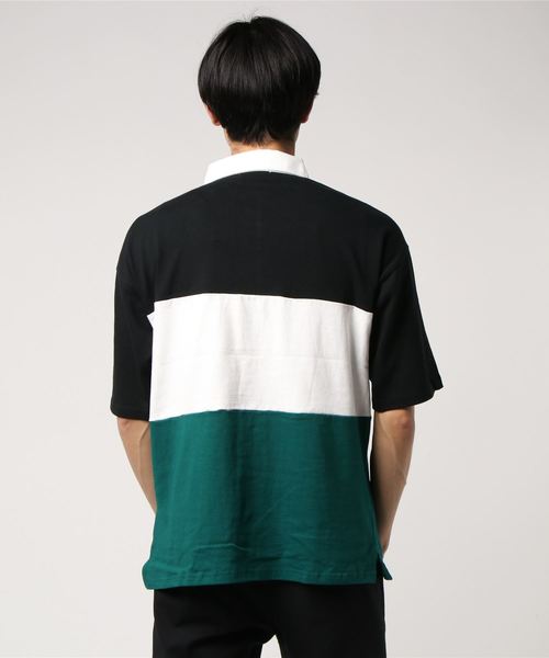 STYLEBLOCK（スタイルブロック）の「切替ロゴプリントビッグシルエット半袖ラガーシャツ（ポロシャツ・メンズ・オフホワイト/グリーン/ブラック/レッド・M/L）」の6枚目の写真
