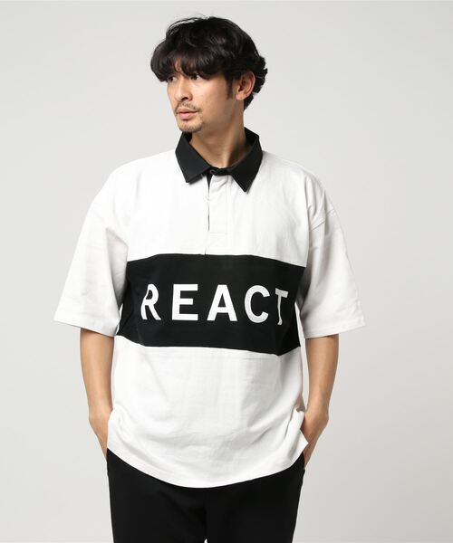 STYLEBLOCK（スタイルブロック）の「切替ロゴプリントビッグシルエット半袖ラガーシャツ（ポロシャツ・メンズ・オフホワイト/グリーン/ブラック/レッド・M/L）」の7枚目の写真