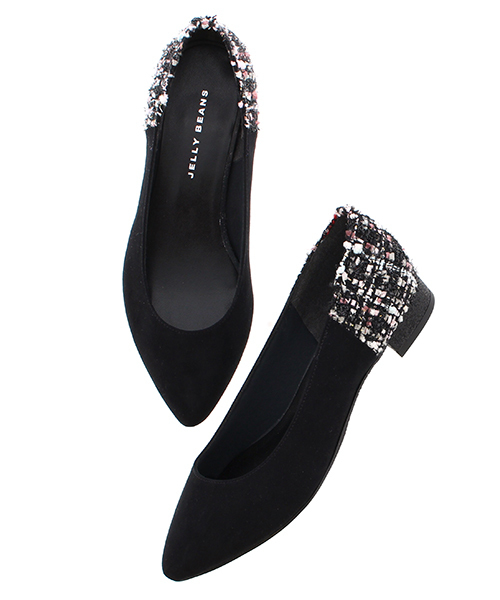 JELLY BEANS（ジェリービーンズ）の「mixツイードコンビパンプス(109-9604)JELLY BEANS(ジェリービーンズ)（パンプス・レディース・ブラック/パープル/ブルー/グレイッシュベージュ・23/24/22.5/24.5/23.5）」の2枚目の写真