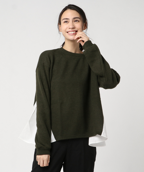 STYLEBLOCK（スタイルブロック）の「サカリバ起毛ブロード切替プルオーバー（ニット/セーター・レディース・カーキ/ダークグレー/キャメル・FREE）」の3枚目の写真