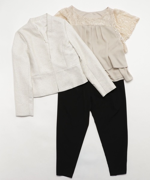SMILE ORCHID(スマイルオーキッド)の「パンツタイプ セレモニースーツ 3点セット /入学式(入園式)・卒業式(卒園式)・七五三対応 フォーマルママスーツ(セットアップ)」|アイボリー