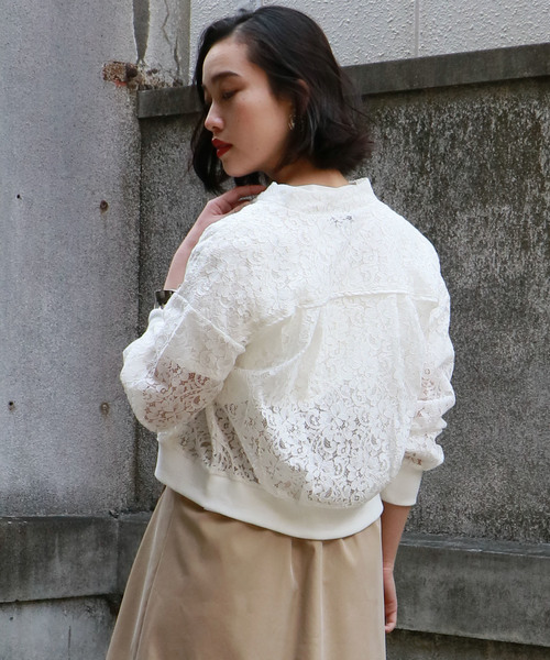 &g'aime（アンジェム）の「【&g'aime】レースシアーブルゾン（ブルゾン・レディース・ホワイト/ブラック・FREE）」の5枚目の写真