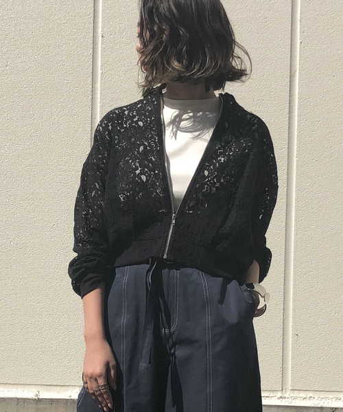 &g'aime（アンジェム）の「【&g'aime】レースシアーブルゾン（ブルゾン・レディース・ホワイト/ブラック・FREE）」の6枚目の写真