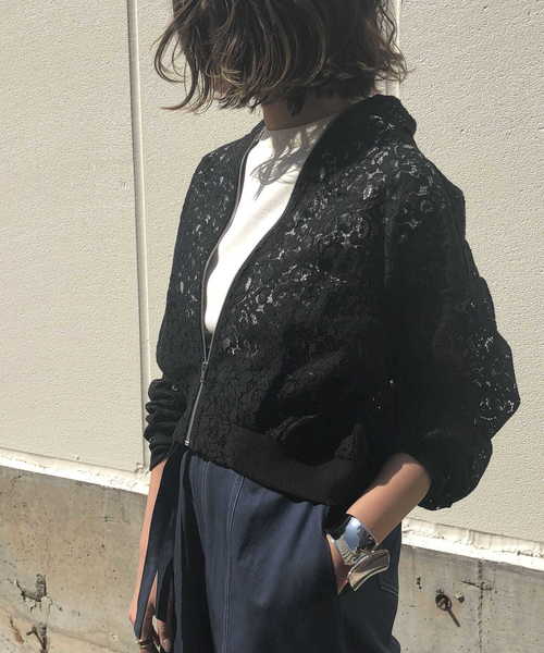 &g'aime（アンジェム）の「【&g'aime】レースシアーブルゾン（ブルゾン・レディース・ホワイト/ブラック・FREE）」の8枚目の写真