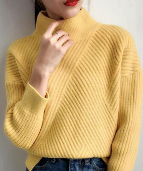 c.u.l(シーユーエル)の「【c.u.l】【2019AW】ハイネック リブデザインニット セーター chw619(ニット/セーター・レディース・ブラック/ブラウン/ブルー/ホワイト/イエロー・FREE)」の5枚目の写真