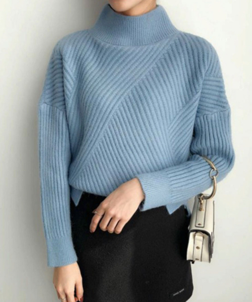 c.u.l(シーユーエル)の「【c.u.l】【2019AW】ハイネック リブデザインニット セーター chw619(ニット/セーター・レディース・ブラック/ブラウン/ブルー/ホワイト/イエロー・FREE)」の4枚目の写真
