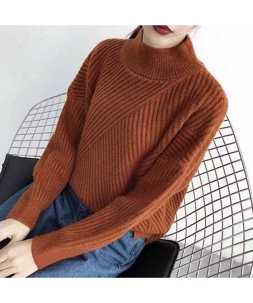 c.u.l(シーユーエル)の「【c.u.l】【2019AW】ハイネック リブデザインニット セーター chw619(ニット/セーター・レディース・ブラック/ブラウン/ブルー/ホワイト/イエロー・FREE)」の13枚目の写真