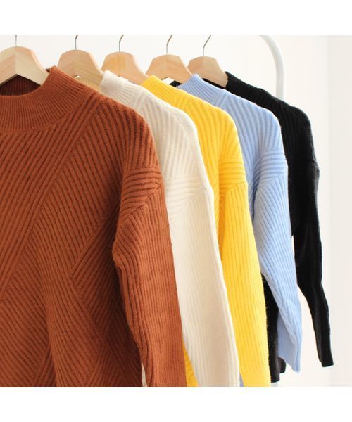 c.u.l(シーユーエル)の「【c.u.l】【2019AW】ハイネック リブデザインニット セーター chw619(ニット/セーター・レディース・ブラック/ブラウン/ブルー/ホワイト/イエロー・FREE)」の7枚目の写真