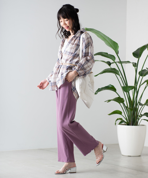 WEGO（ウィゴー）の「WEGO/メロウリブパンツ（その他パンツ・レディース・ライトブラウン/ライトパープル/アイボリー/ブラック/ライトベージュ・FREE）」の7枚目の写真