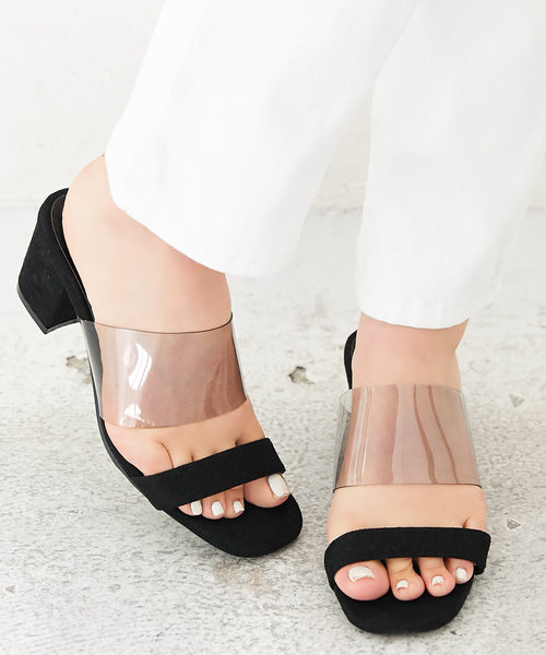 KOBE LETTUCE（コウベレタス）の「クリアベルト異素材スクエアトゥサボサンダル（サンダル・レディース・ブラック/シルバー/モカ/ライトベージュ・L/LL/M/S）」の2枚目の写真