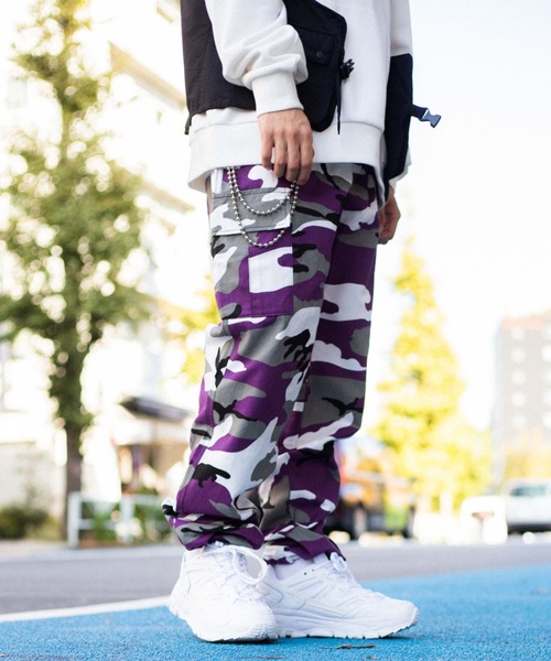 WEGO（ウィゴー）の「WEGO/ワイドカーゴパンツ（カーゴパンツ・メンズ・ブラック/その他1/その他2/パープル/その他3/その他4/その他5/その他6・MEDIUM/LARGE/SMALL）」の4枚目の写真