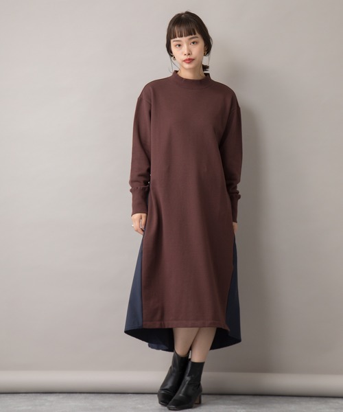 【セール】【Liyoca】裏毛布帛ドッキングワンピース（ワンピース）｜Liyoca（リヨカ）