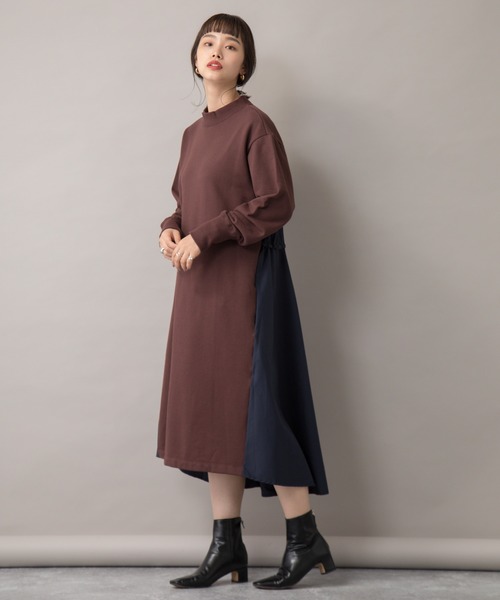 【セール】【Liyoca】裏毛布帛ドッキングワンピース（ワンピース）｜Liyoca（リヨカ）