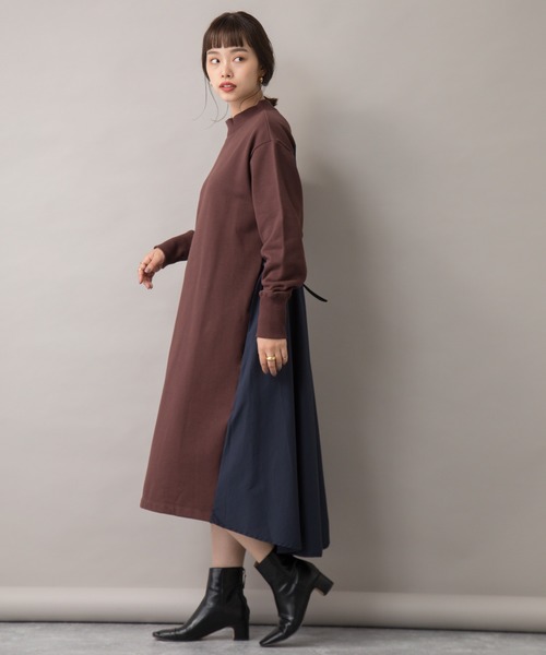 【セール】【Liyoca】裏毛布帛ドッキングワンピース（ワンピース）｜Liyoca（リヨカ）