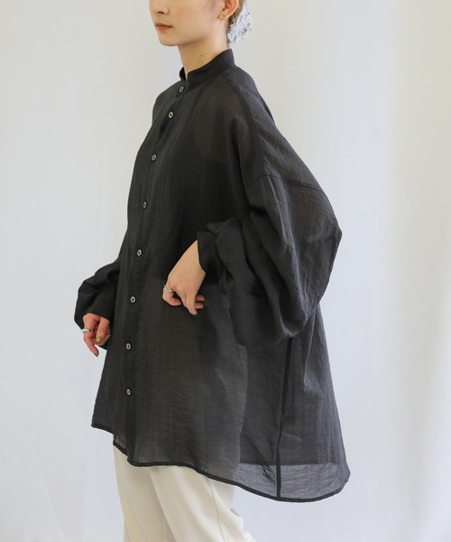 select MOCA（セレクトモカ）の「シアーポプリンブザム切替えバンドカラーブラウス（シャツ/ブラウス・レディース・ライトグレー/モスグリーン/ラベンダー/ブラウン/ブラック/ライトイエロー・FREE）」の3枚目の写真