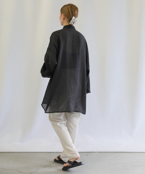 select MOCA（セレクトモカ）の「シアーポプリンブザム切替えバンドカラーブラウス（シャツ/ブラウス・レディース・ライトグレー/モスグリーン/ラベンダー/ブラウン/ブラック/ライトイエロー・FREE）」の21枚目の写真