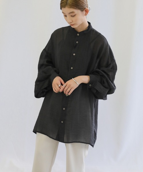 select MOCA（セレクトモカ）の「シアーポプリンブザム切替えバンドカラーブラウス（シャツ/ブラウス・レディース・ライトグレー/モスグリーン/ラベンダー/ブラウン/ブラック/ライトイエロー・FREE）」の22枚目の写真