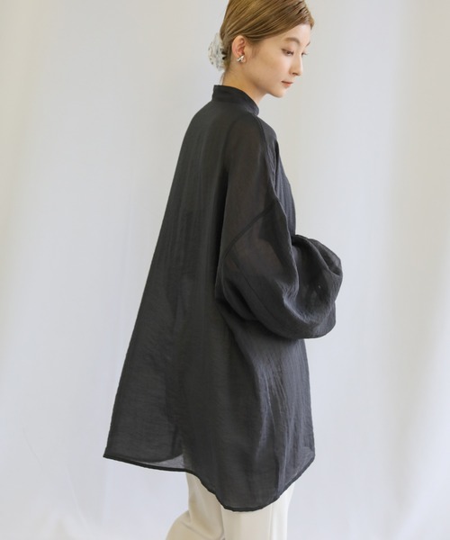 select MOCA（セレクトモカ）の「シアーポプリンブザム切替えバンドカラーブラウス（シャツ/ブラウス・レディース・ライトグレー/モスグリーン/ラベンダー/ブラウン/ブラック/ライトイエロー・FREE）」の20枚目の写真