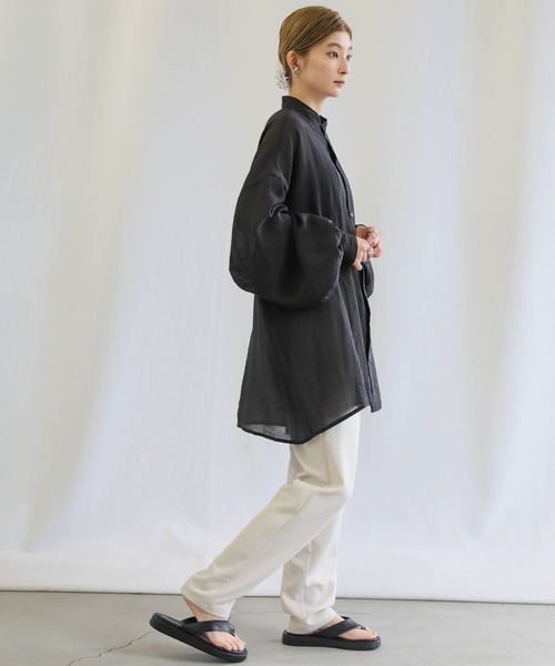 select MOCA（セレクトモカ）の「シアーポプリンブザム切替えバンドカラーブラウス（シャツ/ブラウス・レディース・ライトグレー/モスグリーン/ラベンダー/ブラウン/ブラック/ライトイエロー・FREE）」の18枚目の写真