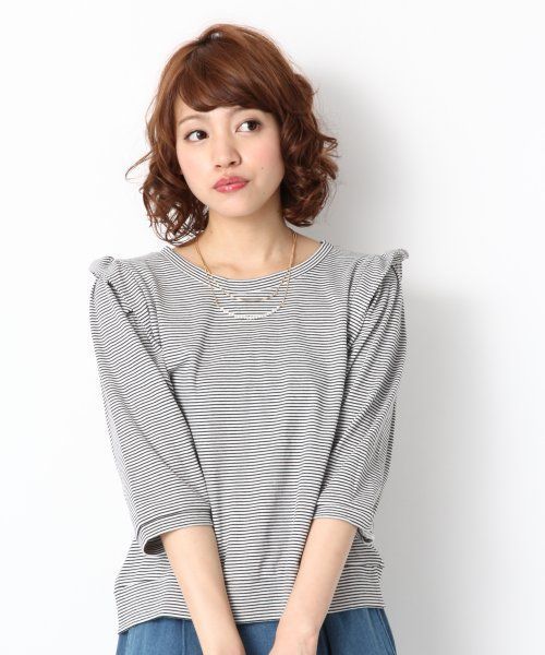 Heather（ヘザー）の「【期間限定プライス】カタフリルボーダー7分袖　550321（Tシャツ/カットソー・レディース・ブラック系その他/グリーン系その他/グレー・FREE）」の3枚目の写真